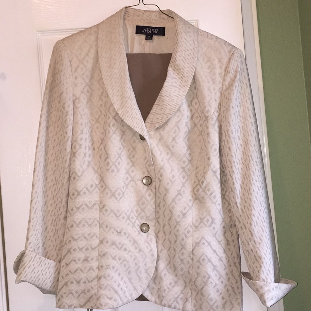 Beige Brwn Geometric pattern Blazer KASPER 14 Suit